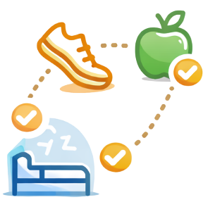 Mobile screen showing the Calcium app's HealthIndex interface with a score of 107, surrounded by icons representing different health metrics like activity, heart rate, temperature, and goals. Below, a progress card for 'Week 1 with your calcium coach' and a 'Get Connected' section are visible.