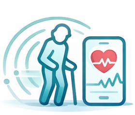 Mobile screen showing the Calcium app's HealthIndex interface with a score of 107, surrounded by icons representing different health metrics like activity, heart rate, temperature, and goals. Below, a progress card for 'Week 1 with your calcium coach' and a 'Get Connected' section are visible.
