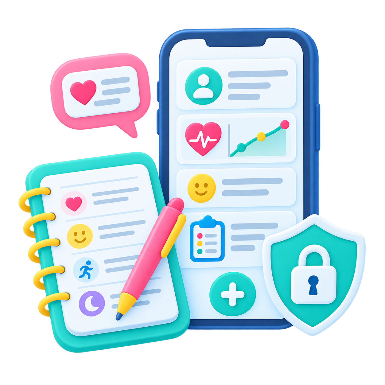 Mobile screen showing the Calcium app's HealthIndex interface with a score of 107, surrounded by icons representing different health metrics like activity, heart rate, temperature, and goals. Below, a progress card for 'Week 1 with your calcium coach' and a 'Get Connected' section are visible.