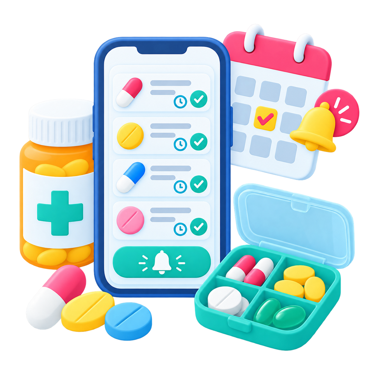 Mobile screen showing the Calcium app's HealthIndex interface with a score of 107, surrounded by icons representing different health metrics like activity, heart rate, temperature, and goals. Below, a progress card for 'Week 1 with your calcium coach' and a 'Get Connected' section are visible.