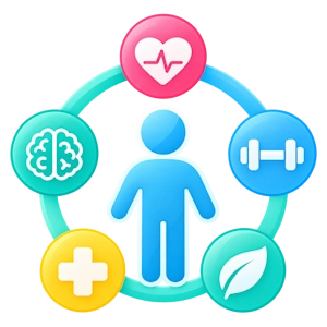 Mobile screen showing the Calcium app's HealthIndex interface with a score of 107, surrounded by icons representing different health metrics like activity, heart rate, temperature, and goals. Below, a progress card for 'Week 1 with your calcium coach' and a 'Get Connected' section are visible.